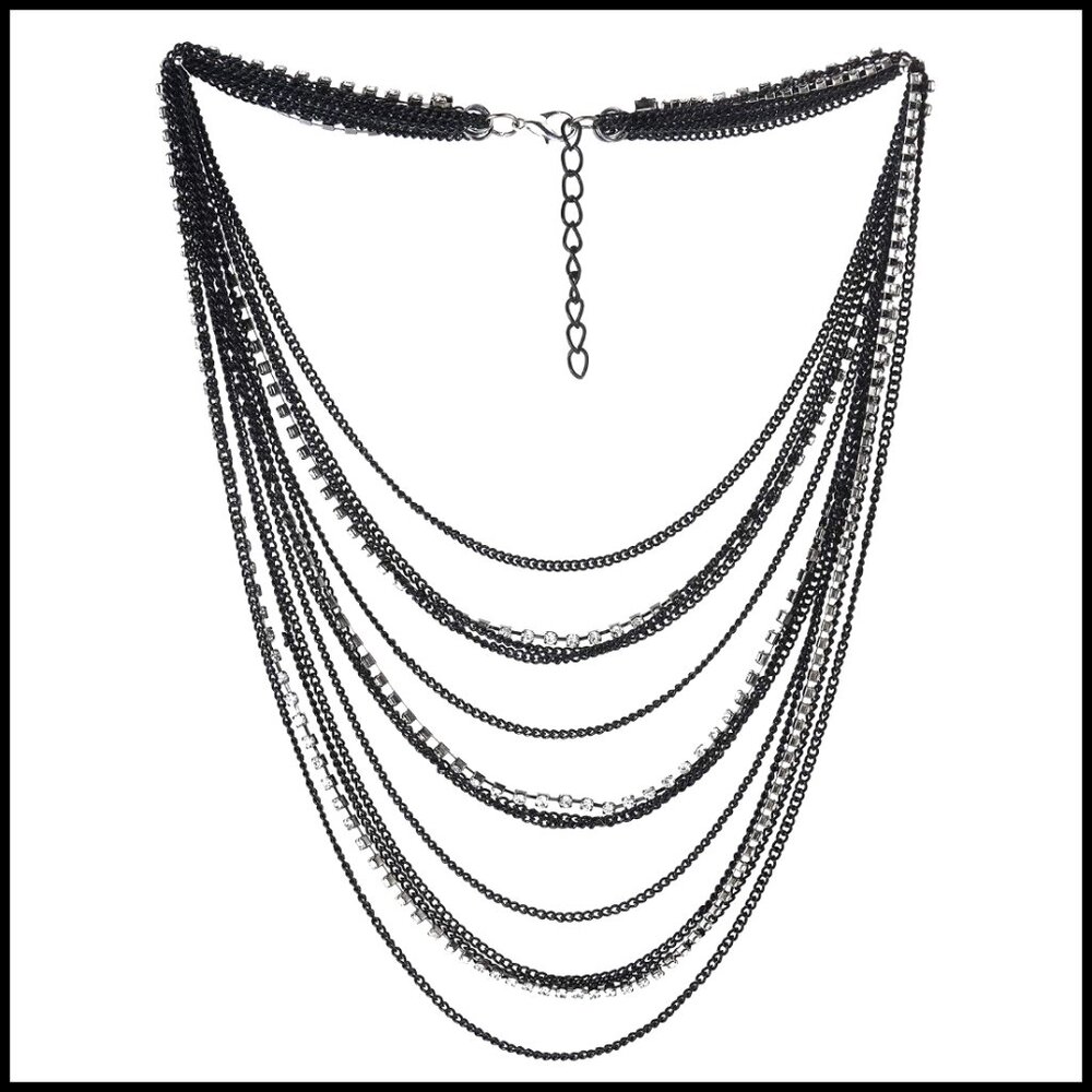 Multi-Strand Statement Collar Necklace Elegant Rh… - image 1